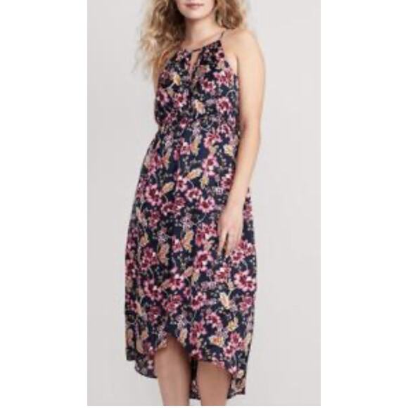 NWT Old Navy Purple Blue Halter Floral Satin Maxi Dress Size 4XL Pockets Event - Picture 1 of 10